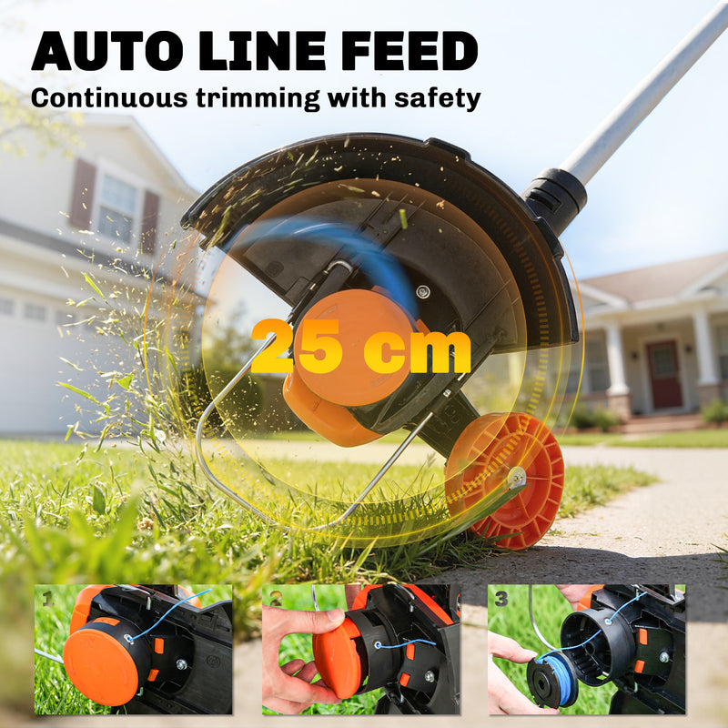 Cordless Garden Strimmer With Adjustable Handle for Easy Lawn Trimming Orange AOSOM