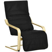 Wooden Reclining Lounger Chair With Adjustable Footrest And Removable Cushion Cover Black