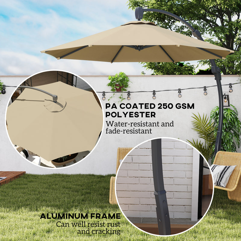 Premium Khaki 3m Cantilever Garden Parasol With 360° Rotation and Crank Handle by Outsunny