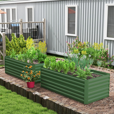 Set of 2 Green Galvanised Steel Raised Garden Beds With Reinforced Rods For Vegetables