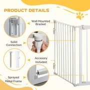 White Metal Pet Safety Gate 3 Panel Room Divider Stair Barrier With Walk-Through Door by PawHut