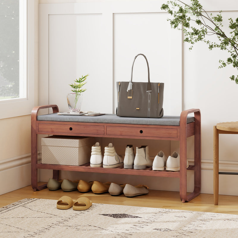 Shoe Storage Bench with Drawers and Cushioned Seat for Hallway Organisation Dark Brown