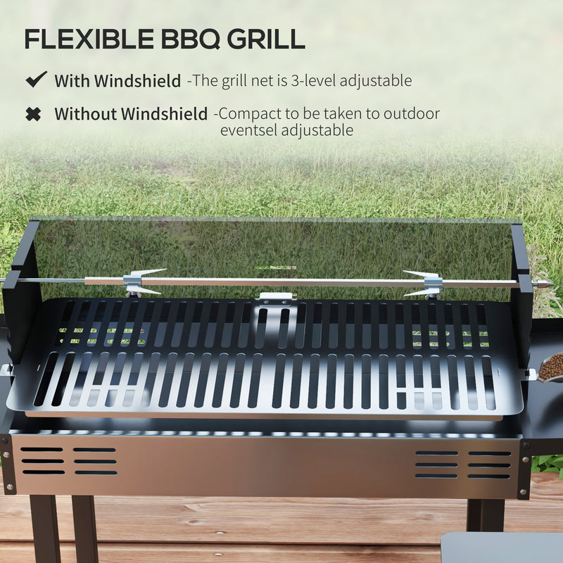 Charcoal Rotisserie BBQ Grill Roaster With Adjustable Grate And Side Shelves For Chicken
