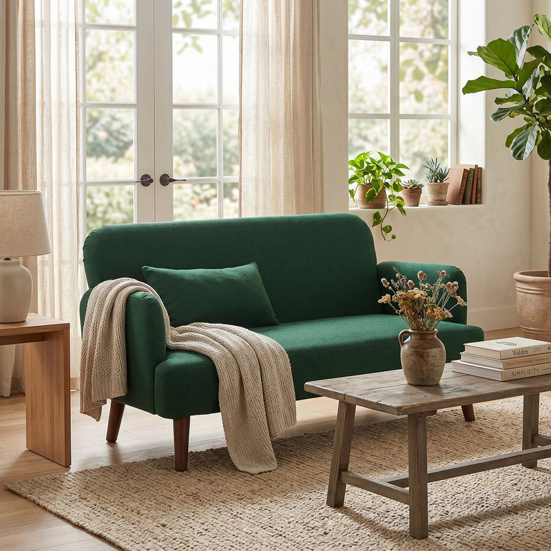 2 Seater Sofa with Raised Legs for Easy Cleaning and Compact Living Spaces Dark Green