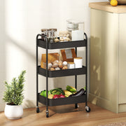 Three Tier Steel Storage Trolley With Lockable Wheels For Home Or Office Use Black