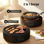 Electric Ceramic Hob with Grill Plate for All Pots 4 Heat Levels Portable 36cm Black AOSOM