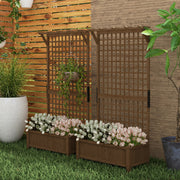 2 Piece Wooden Raised Planter Bed With Trellis For Climbing Plants And Veg, Brown