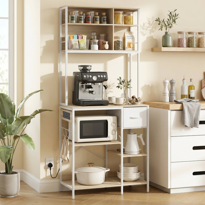 Kitchen Baker’s Rack with Shelves and Power Station for Organised Worktops Oak White