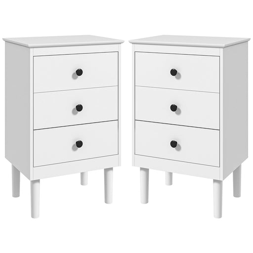 Set of 2 Modern Bedside Tables with 3 Drawers Ideal for Bedroom Storage White