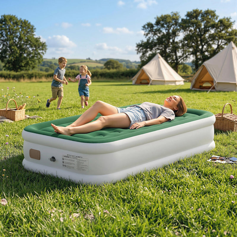 Single Inflatable Mattress with Built In Pump for Fast Comfortable Sleep Dark Green