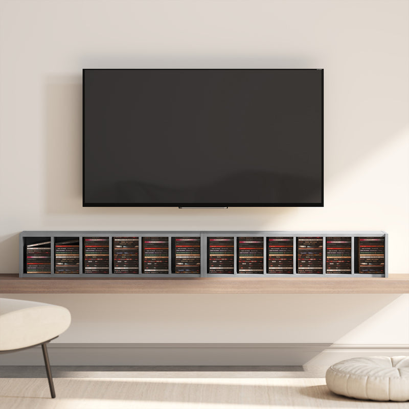 CD Storage Shelves Set of 2 with Adjustable Compartments for Organising Media Light Grey AOSOM