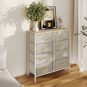 Industrial Style Chest of Drawers with 8 Fabric Storage Units and Wooden Top for Bedroom Maple Wood Effect