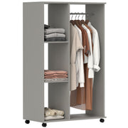 Grey Open Wardrobe on Wheels with Clothes Rail and Shelves for Bedroom Storage by HOMCOM