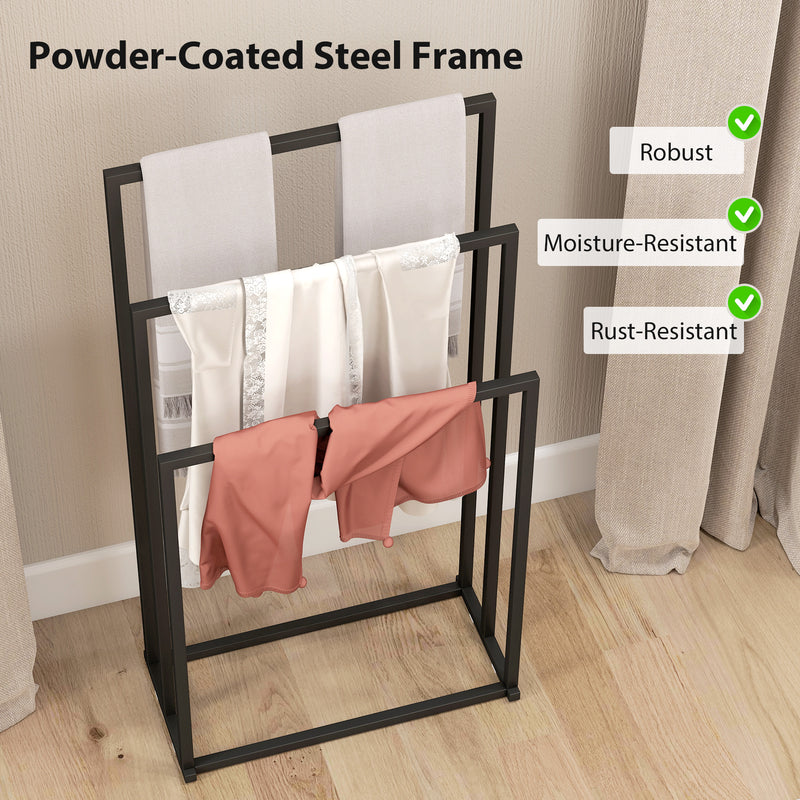 Freestanding Towel Rack for Quick Drying and Storage in Small Bathrooms Black Homcom