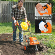 Electric Garden Tiller Rotavator for Easy Soil Preparation with Adjustable Wheels Orange AOSOM