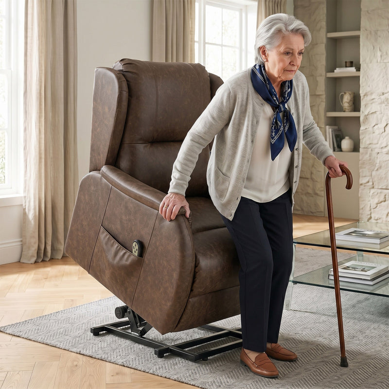 Electric Recliner Armchair Power Lift Brown - angle view