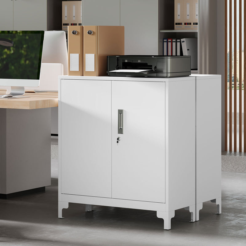 Metal Storage Cabinet with Lockable Doors for Secure Home or Office Organisation White AOSOM