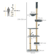 Floor to Ceiling Cat Tree Tower with Hammock and Scratching Posts for Indoor Play Grey