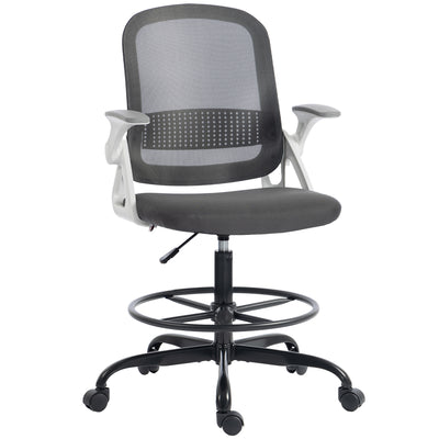Adjustable Draughtsman Chair with Lumbar Support for Sit Stand Desks Black AOSOM