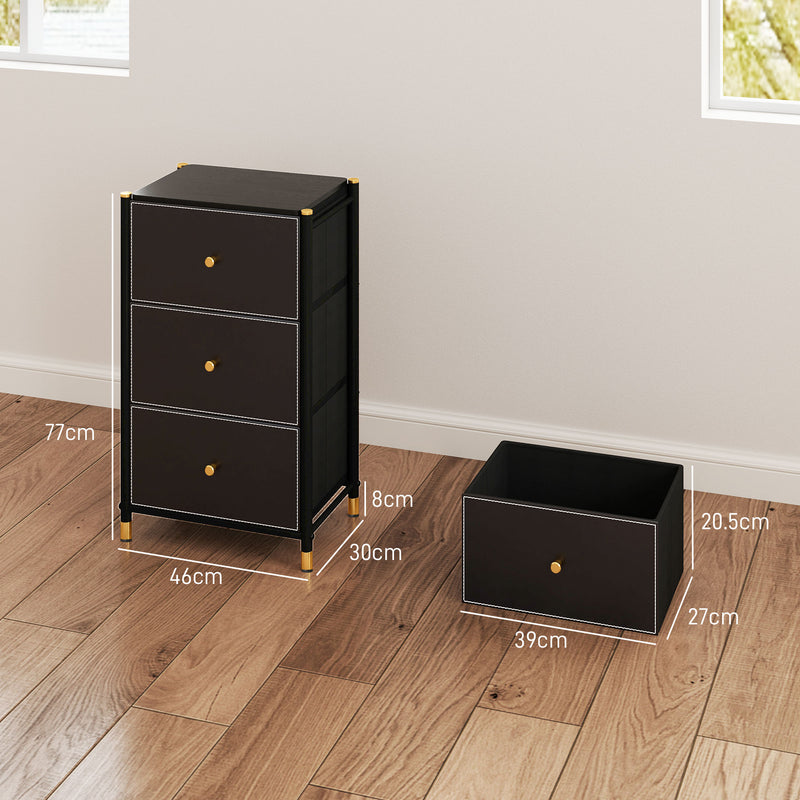 Black Faux Leather Chest of 3 Drawers Stylish Storage Unit by HOMCOM