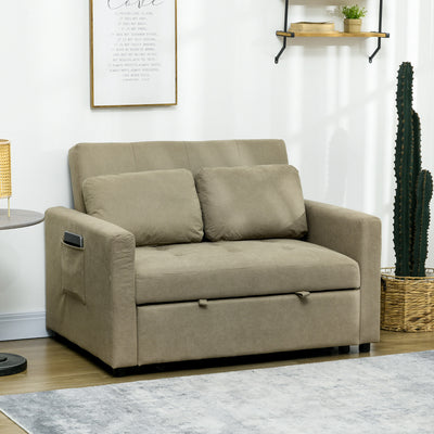 2 Seater Convertible Sofa Bed with Cushions and Side Storage for Lounge Use, Light Brown