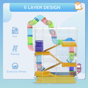 5 Tier Hamster Cage With Fun Tunnel Play Area For Small Pets, Light Blue AOSOM