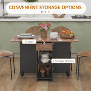 Folding Drop Leaf Dining Table with Drawer and Storage for Small Spaces Rustic Brown by HOMCOM