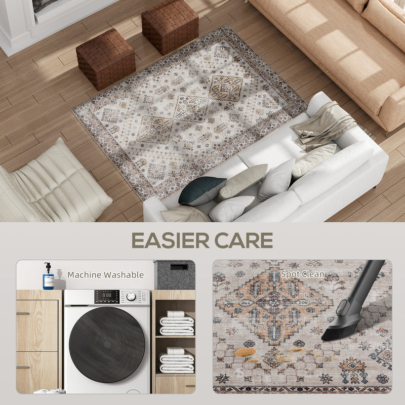 Non Slip Washable Flannel Area Rug for Living Room Bedroom or Office 170 x 120 cm Beige