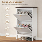 Narrow Shoe Cabinet for Hallways with 2 Flip Drawers White With Gold Handles 60 x 27 x 97 cm Homcom