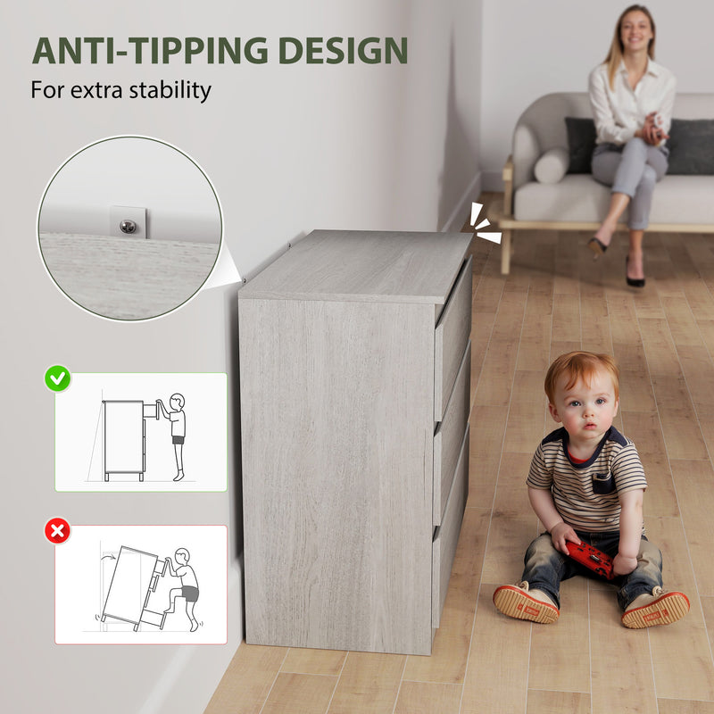 Grey Wood Effect Chest of 3 Drawers Modern Bedroom Storage Unit With Ample Space