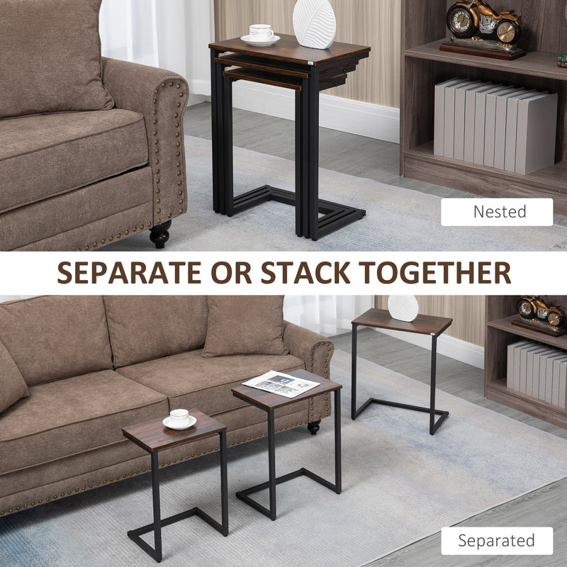Set of 3 Industrial Nesting C Shaped Side Tables with Steel Frame by HOMCOM