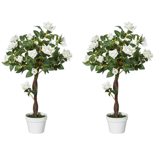 Set of 2 White Rose Artificial Plants 90cm Tall Ideal for Indoor or Outdoor Decor