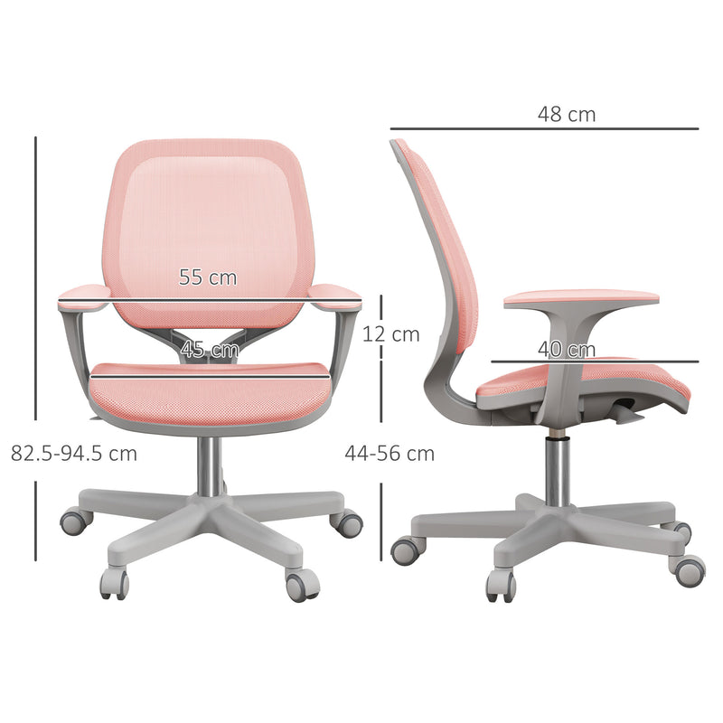 Pink Mesh Office Chair with Adjustable Height and 360 Swivel Wheels for Home or Study