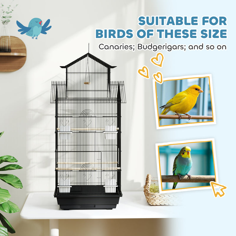 Metal Bird Cage with Swing Perch Food Tray and Handle for Finches and Canaries by PawHut