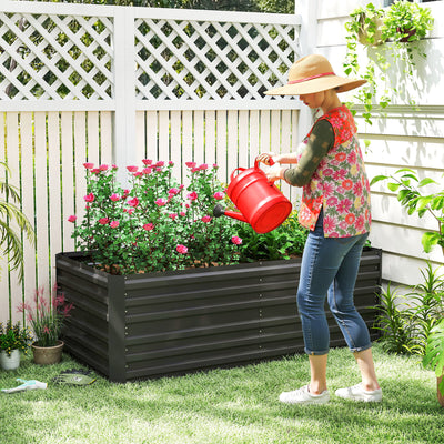 Large Raised Garden Bed With Reinforced Steel Frame For Vegetables And Flowers Black AOSOM