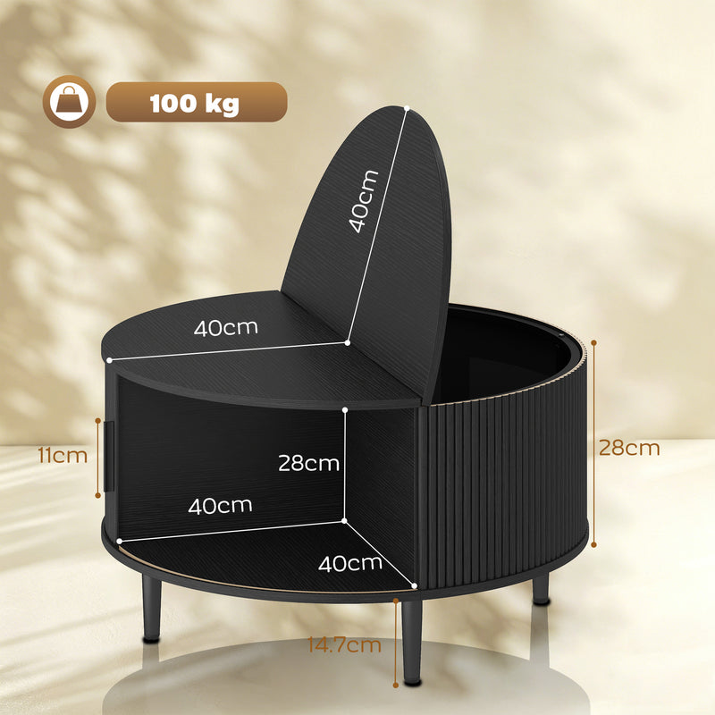 Round Coffee Table with Hidden Storage for Safer Family Living Room Black Wood Effect