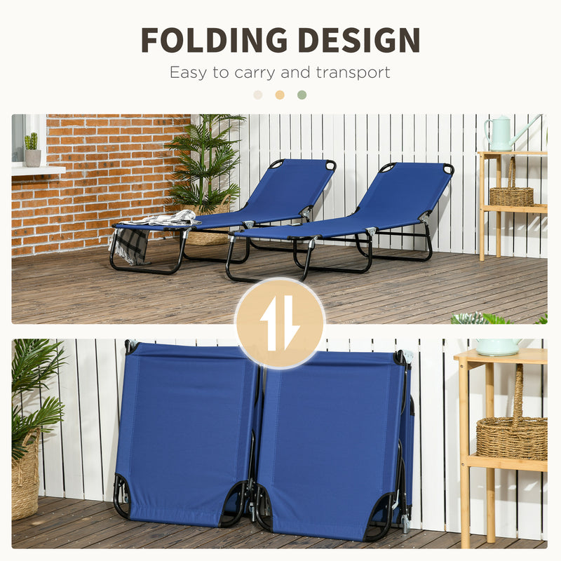 Set of 2 Blue Folding Sun Loungers with Metal Frame for Garden or Beach Relaxation
