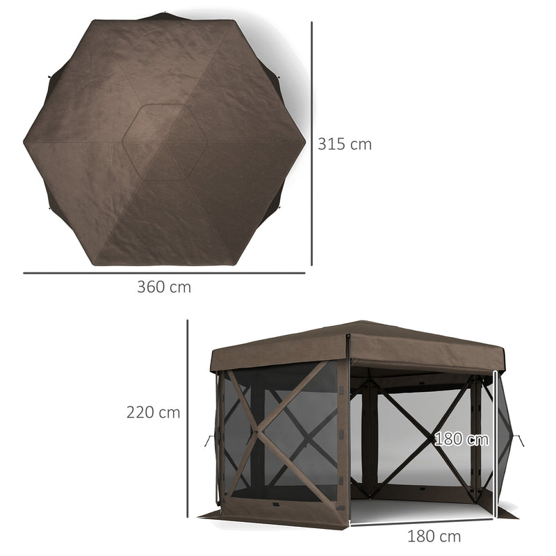 Brown 3m Hexagon Pop Up Gazebo with 5 Sides Waterproof UV Resistant by Outsunny