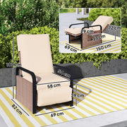 Brown Rattan Garden Recliner Chair With Cushion Side Tray And Footrest by Outsunny