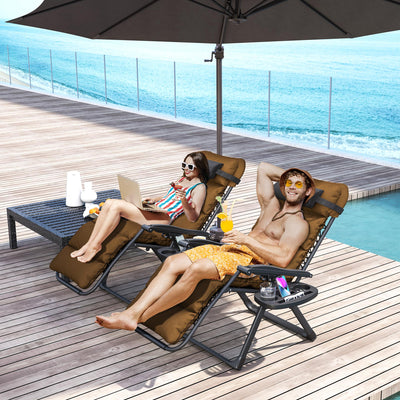 Set of Two Brown Reclining Sun Loungers with Cushions for Garden and Patio by Outsunny