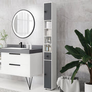Slim Tall Bathroom Cabinet with Drawers Shelves and Cupboards for Storage Grey