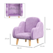 Kids Velvet Armchair with Wooden Frame and Cloud Design for Toddlers Ages 1 to 3, Purple