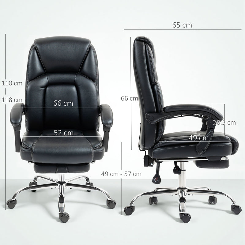 Reclining Faux Leather Office Chair With Footrest For All Day Comfort Black