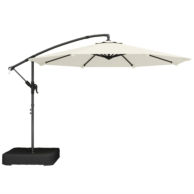 Cantilever Garden Parasol with 360 Degree Rotation and Sandbag Base for Flexible Shade, Cream White