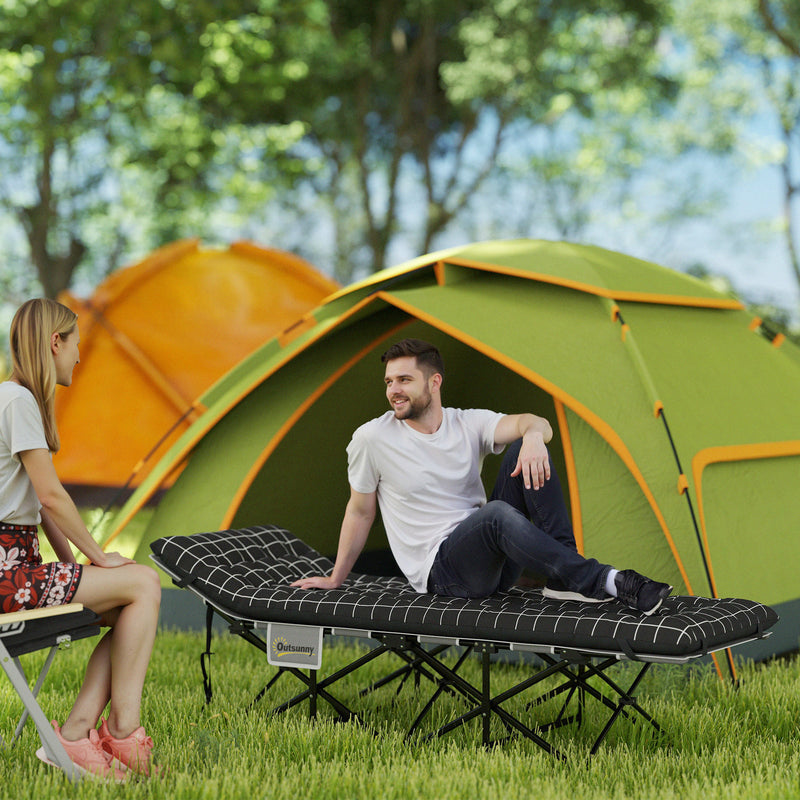 Folding Camping Bed with Thick Mattress and Head Support for Comfortable Outdoor Sleep Black