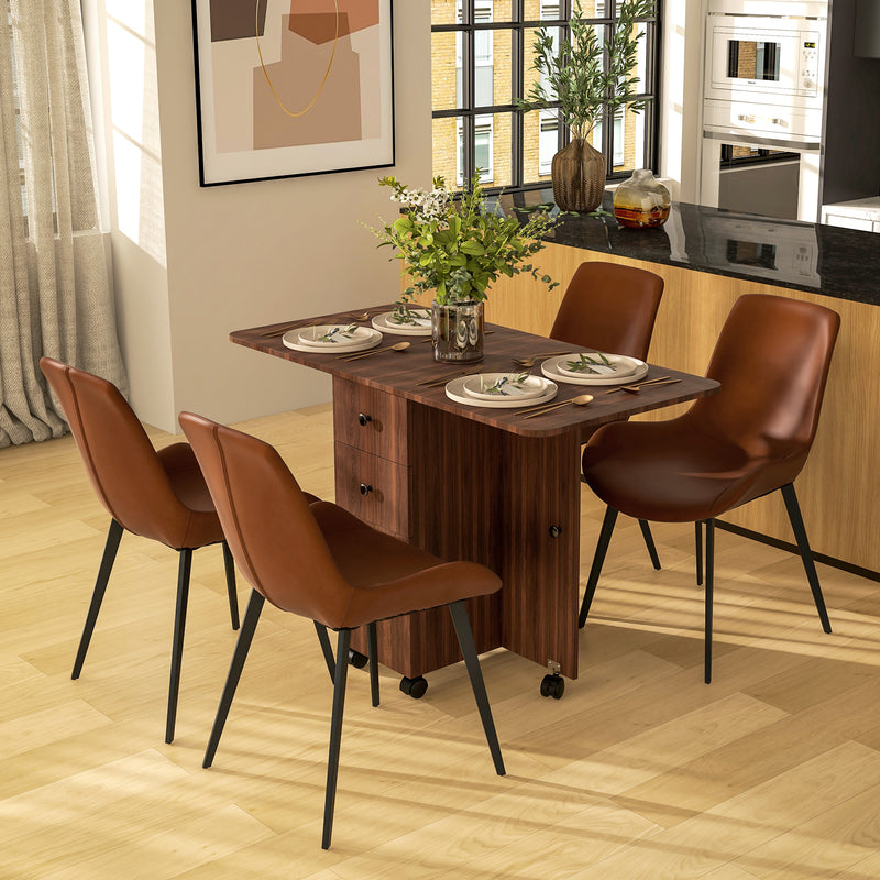 Six Seater Drop Leaf Dining Table With Storage Distressed Brown by HOMCOM