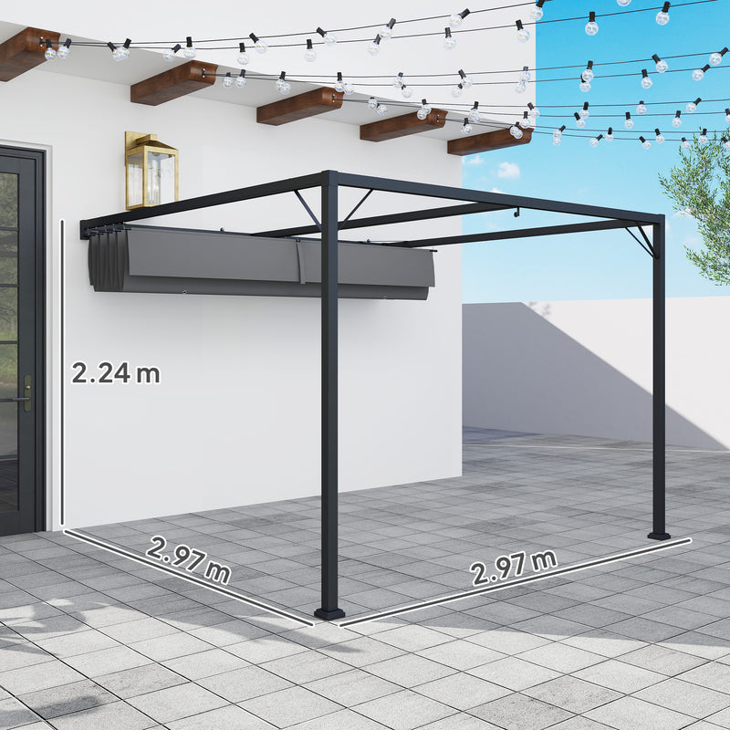 Grey 3 x 3m Outdoor Pergola with Retractable Canopy for Garden or Patio by Outsunny