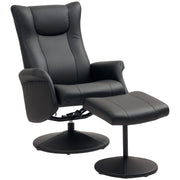 Black Swivel Recliner Chair with Footstool PU Leather Adjustable Back by HOMCOM