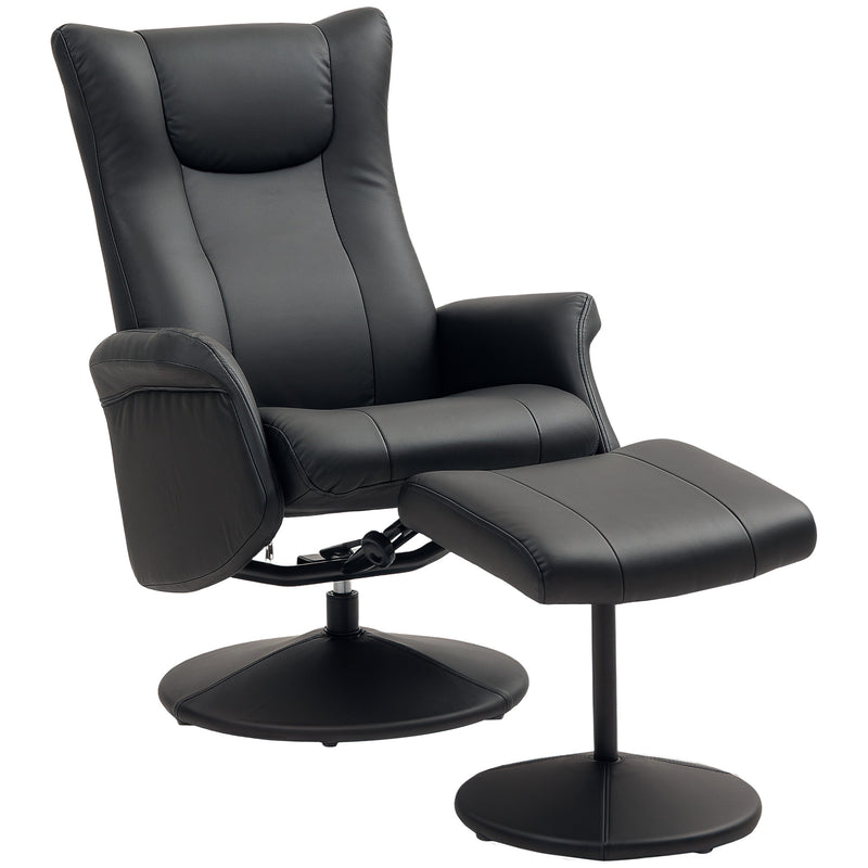 Black Swivel Recliner Chair with Footstool PU Leather Adjustable Back by HOMCOM