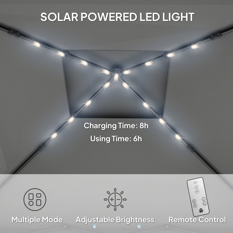 Black 3 x 3m Pop Up Gazebo With Solar LED Lights and Netting by Outsunny